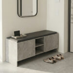 Shoe rack-stool Zulla gray beige marble effect-black 110x37x43cm