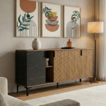 Riba buffet walnut-black marble look 180x40x78cm