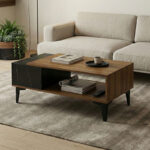 Riba coffee table walnut-black marble look 90x50x37cm