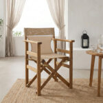 Retto Director’s Chair-Armchair by Pakoworld, solid beech wood in walnut finish – beige fabric - Image 2