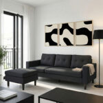Reversible corner sofa Maneli fabric black 196x138/77x82cm