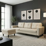 Reversible corner sofa Maneli beige fabric 196x138/77x82cm