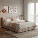 Bed Jeby beige fabric with storage space 160x200cm