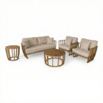 Outdoor lounge set Eron II acacia wood in natural color and beige color cushions - Image 2