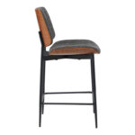 Bar-stool Kathy walnut wood grey fabric 48.5x52.5x96cm - Image 3