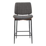 Bar-stool Kathy walnut wood grey fabric 48.5x52.5x96cm - Image 4