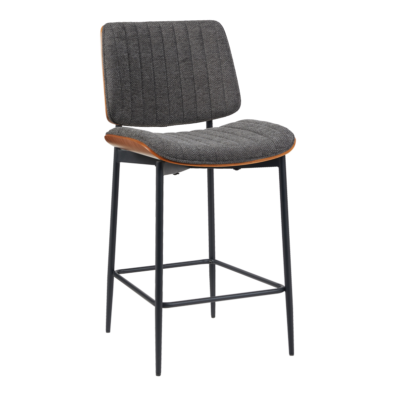 332-000043 Bar-stool Kathy walnut wood grey fabric 48.5x52.5x96cm - Image 1