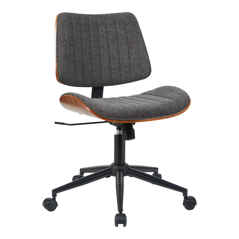 332-000044 Work desk chair Amani walnut wood with grey fabric 52x54x90.5cm - Image 1