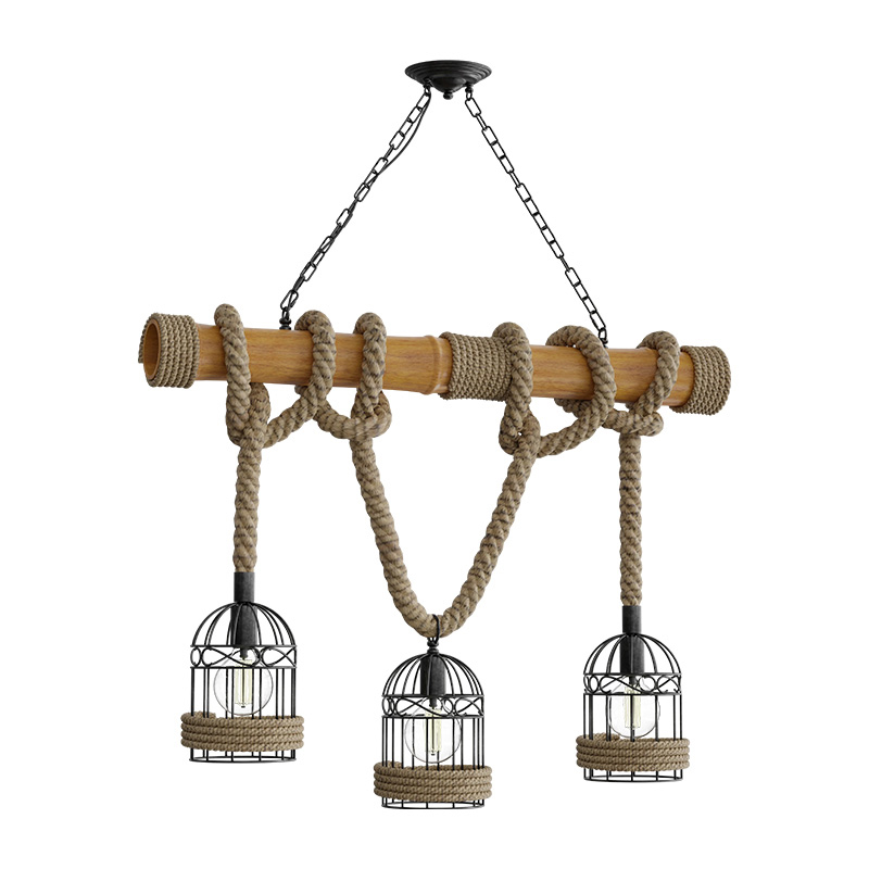342-000139 Woodie ceiling lamp metal-Wood-Rope in natural shade 80x20x80cm - Image 1