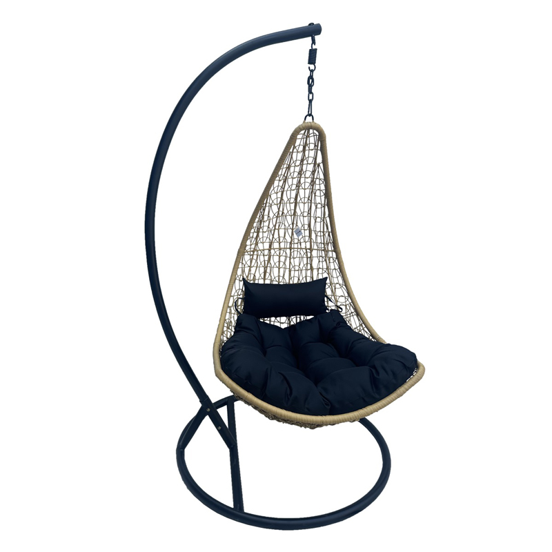 368-000009 Nest swing with Soleil base black metal- natural pe rattan with black cushion 120x95x195cm - Image 1
