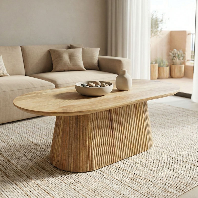 372-000027 Aithra coffee table, solid mango wood in natural shade, 120x60x42cm - Слика 1
