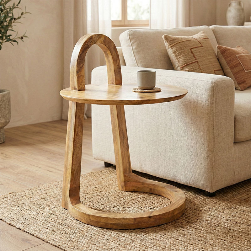 372-000034 Side table Kallos solid mango wood in natural shade 45x45x60cm - Слика 1