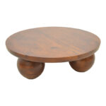Coffee table Fedena solid mango wood walnut D90x30cm - Image 2