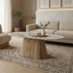 Aithra coffee table, solid mango wood in a natural shade with marble top 120x60x45cm.