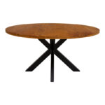 Dining table Royalty solid mango wood in walnut color-black metal leg D130x77cm