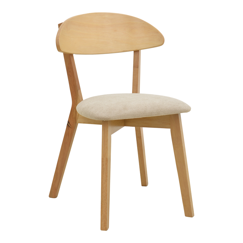 381-000015 Canon chair rubberwood in natural color with grey beige fabric 43x43x79.5cm - Image 1