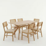Raffles dining set 7pcs rubberwood with pe rattan in natural color 150x90x76cm - Image 2