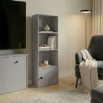 Lenobia column bookcase with cabinet light grey 30.5x24x95cm