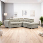 Corner sofa bed left corner Nuvora with storage space beige fabric 244x225x79cm