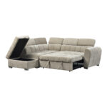 Corner sofa bed right corner Nuvora with storage space beige fabric 244x225x79cm - Image 4