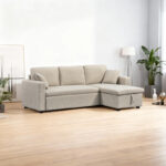 Kamore corner reversible sofa bed with storage space fabric beige 223x146x85cm