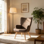 Armchair Gerlina brown fabric and legs in natural color 71x64x94cm - Image 2