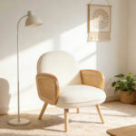 Armchair Stedy white teddy fabric and legs in natural color 78x64x82cm - Image 2