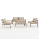 Gardenly lounge set 4pcs aluminum in cappuccino color with beige cushions - Image 2