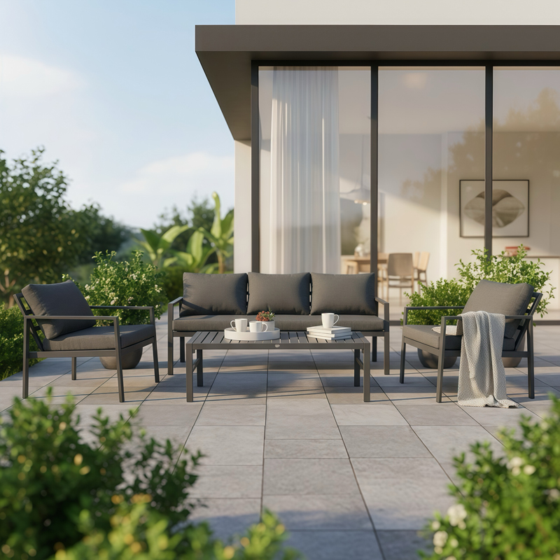 401-000004 Gardenly Ι lounge set 4pcs aluminum in anthracite color with anthracite cushions - Image 1