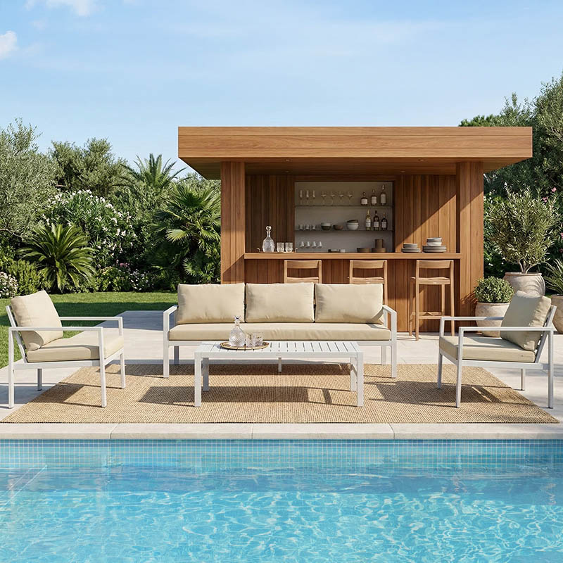 401-000005 Gardenly Ι lounge set 4pcs aluminum in white color with grey-beige cushions - Image 1