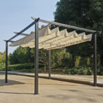 Garden gazebo black metal frame - with sliding cover in beige shade 3x3m - Image 2