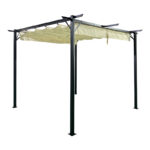 Garden gazebo black metal frame - with sliding cover in beige shade 3x3m