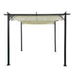 Garden gazebo black metal frame - with sliding cover in beige shade 3x3m - Image 3