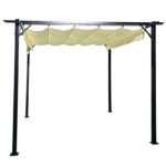 Garden gazebo black metal frame - with sliding cover in beige shade 3x3m - Image 4