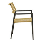 Castal stackable armchair, steel in black -pe rope in natural shade 53x59x84cm - Image 4