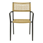 Castal stackable armchair, steel in black -pe rope in natural shade 53x59x84cm - Image 5