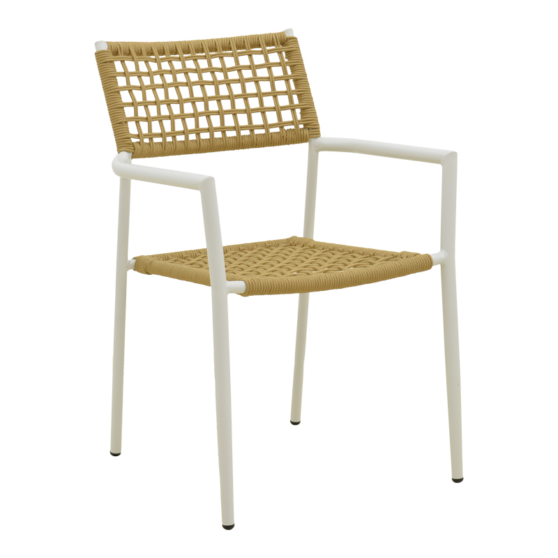 404-000013 Castal stackable armchair, steel in white -pe rope in natural shade 53x59x84cm - Image 1