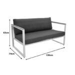 Two-seater sofa Aurelio metallic in black - cushions in black shade 130x74x63cm - Image 2