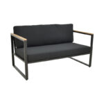 Two-seater sofa Aurelio metallic in black - cushions in black shade 130x74x63cm