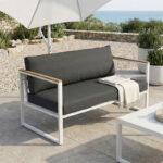 Two-seater sofa Aurelio metallic in white - cushions in anthracite shade 130x74x63cm