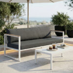 Three-seater sofa Aurelio metallic in white - cushions in anthracite shade 192x74x63cm