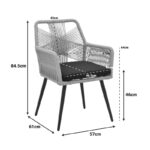 Andros armchair aluminum in black- pe rope beige 57x61x84.5cm - Image 2