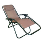 Foldable relax armchair Mirka textilene–metal in brown-black color 65x165x110 cm - Image 3