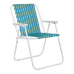 Beach-camping chair Jette green and yellow fabric-white metal frame 53x56x73cm