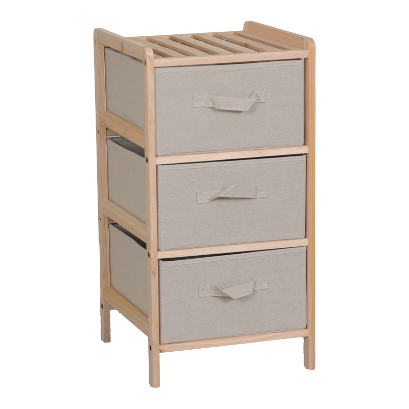 408-000003 Chest of drawers Wolen fir wood-fabric in natural-beige color 34.5x36.5x67cm - Image 1