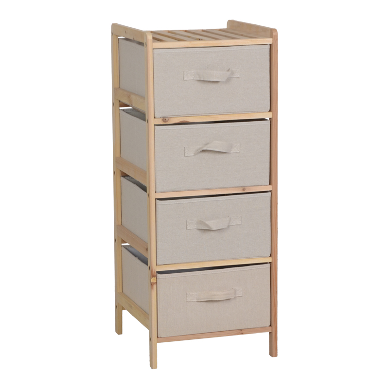 408-000004 Chest of drawers Wolen fir wood-fabric in natural-beige color 34.5x36.5x86cm - Image 1