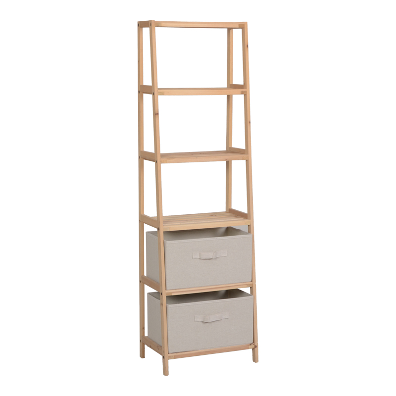 408-000005 Floor shelf with drawers Wolen fir wood-fabric in natural-beige color 42x27.5x139cm - Image 1