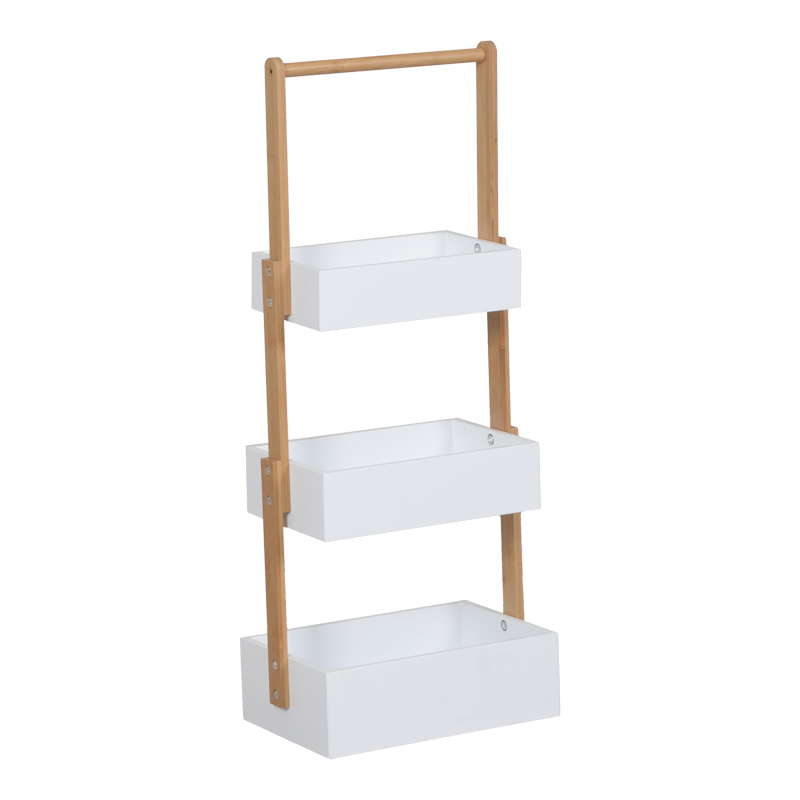 408-000009 Floor shelf Arvy bamboo in white-natural color 32x20x75.5cm - Image 1