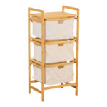 Floor shelf Hanev bamboo-fabric in natural-beige color 44x33x96cm