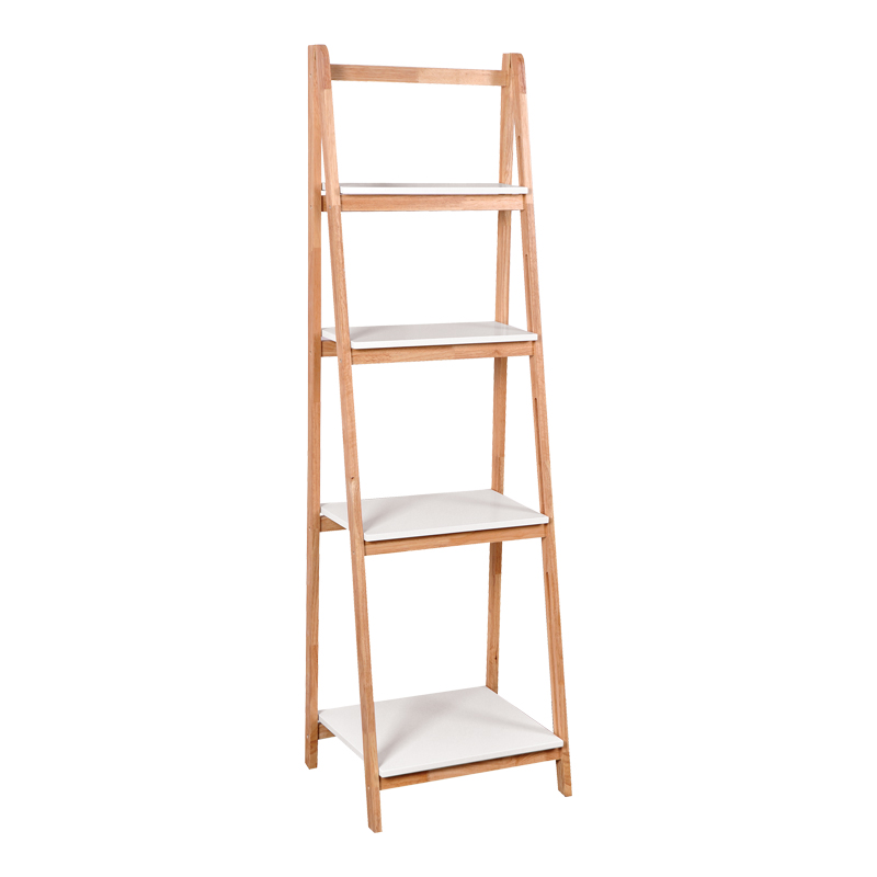 408-000016 Foldable floor shelf Benwen rubberwood-mdf in white-natural color 42x34.5x140cm - Image 1